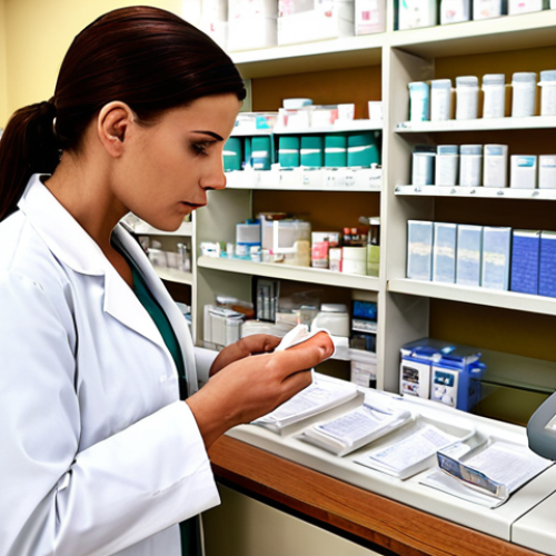 Home 17 **Pharmacist verifying a prescription**: A pharmacist carefully examining a prescription at a pharmacy counter, ensuring correct dosage and medication details. Focus on accuracy and patient safety.
