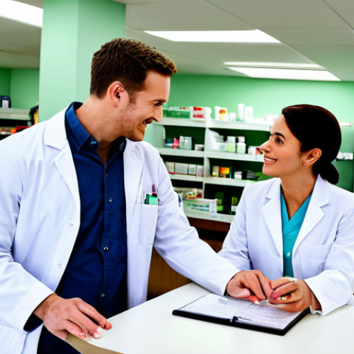 **

"A pharmacist, fully clothed in a professional lab coat, counseling a patient (also fully clothed) at a pharmacy counter, appropriate content, safe for work, perfect anatomy, natural pose, modest attire, well-lit pharmacy interior, friendly atmosphere, high quality photo."

**