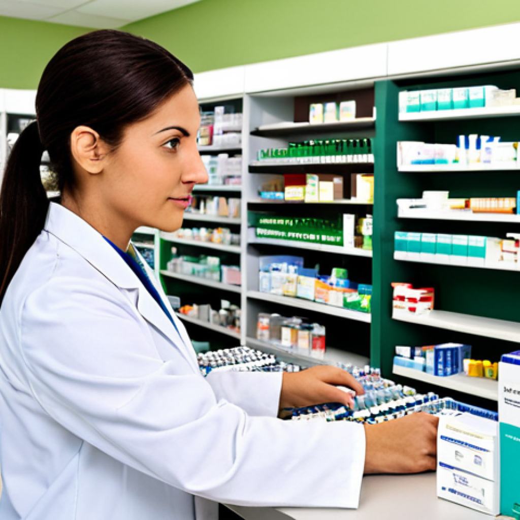 약사 약국 내 재고 관리 팁 - Well-Managed Pharmacy**
A clean, organized pharmacy interior with shelves stocked with various medi...