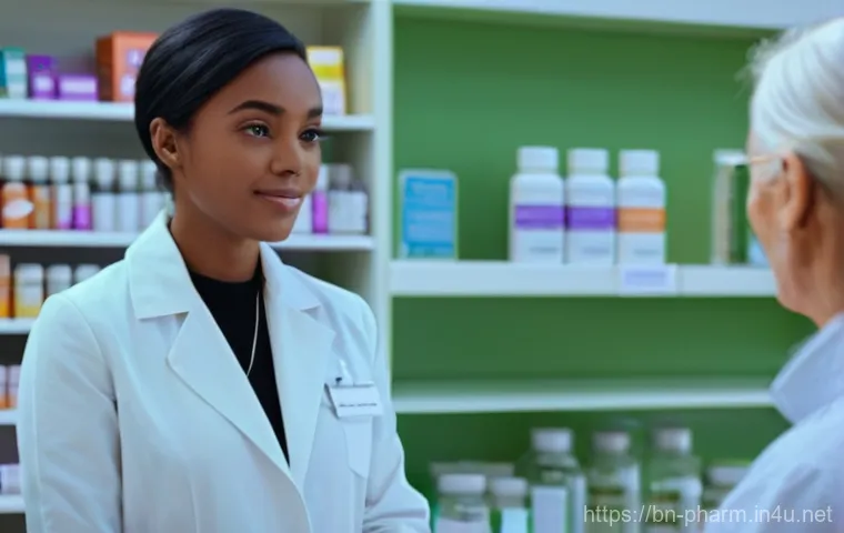 약사 약국 내 홍보 전략 - Image Prompt 1: Empathetic Pharmacist Consultation** 약사 약국 내 홍보 전략 - Image Prompt 1: Empathetic Pharmacist Consultation**