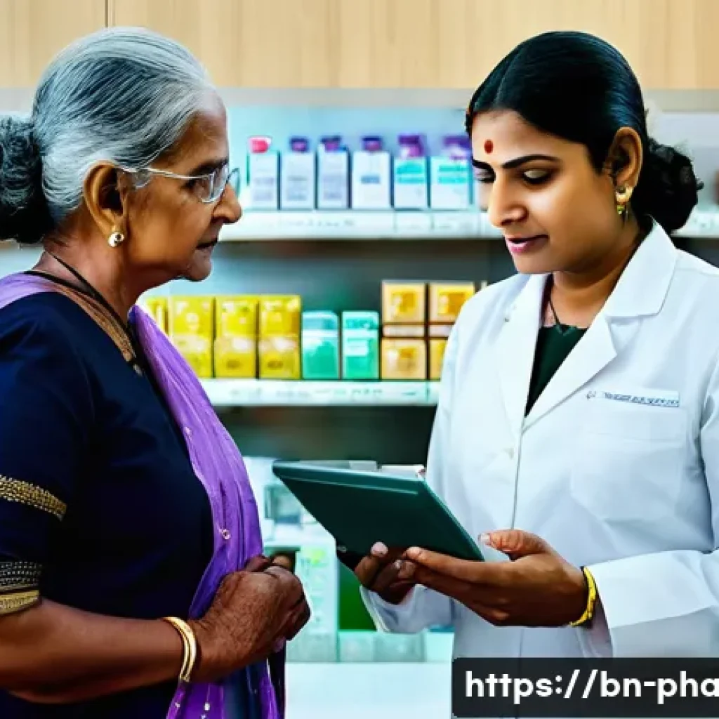 약사 병용금기 약물 사례 - **Prompt:** A compassionate female pharmacist, professionally dressed in a white lab coat, stands be...