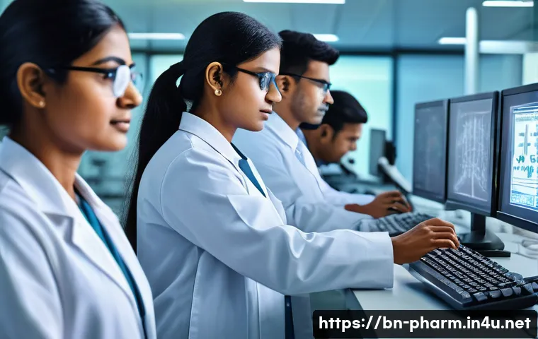 약사 신약 개발 과정 이해 - A detailed scientific laboratory scene showing a diverse group of Bengali researchers in modern lab ...