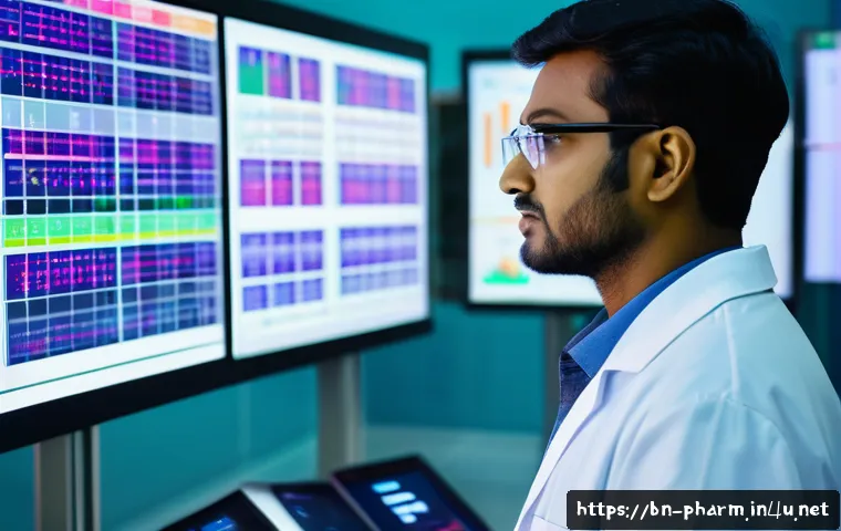 약사 약물 데이터 트렌드 분석 - A professional Bangladeshi pharmacist in a modern hospital setting analyzing pharmaceutical data on ...