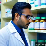 Home 22 약사 약물 배합 실수 사례와 교훈 - A detailed, realistic pharmacy scene in a modern hospital setting showing a focused Bangladeshi phar...
